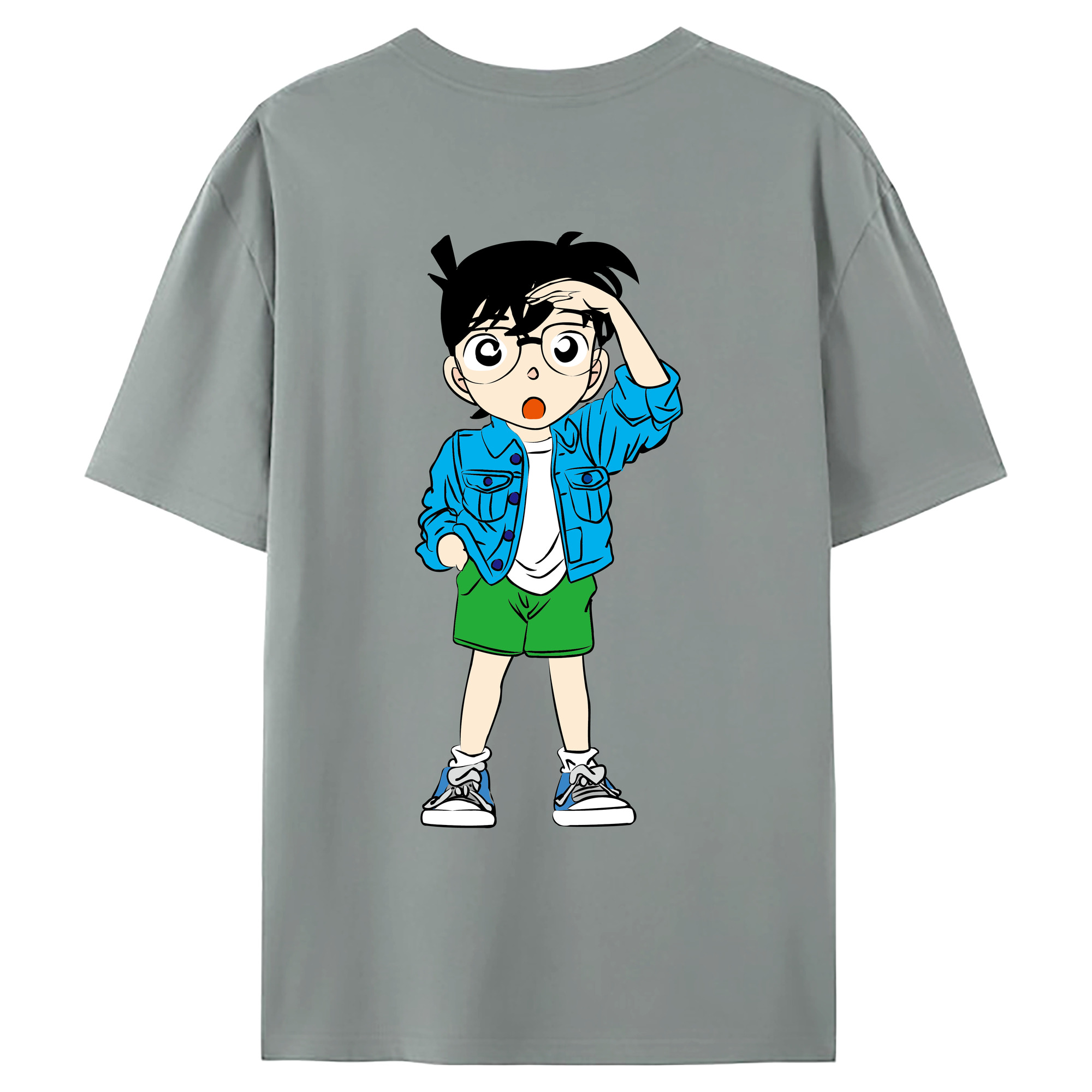 （画像用） 名探偵コナン 江戸川 コナン Detective Conan Conan Edogawa 綿100％ メンズ半袖Tシャツ（バックプリント） 通気性